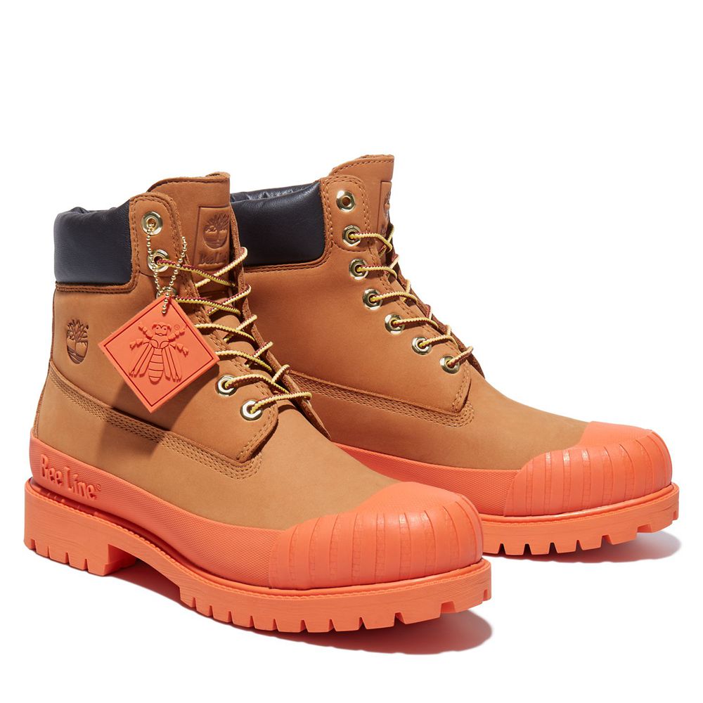 Bocanci 6-Inch Timberland Barbati Maro/Portocalii - Bee Line X Waterproof Rubber Toe - Romania - NEI